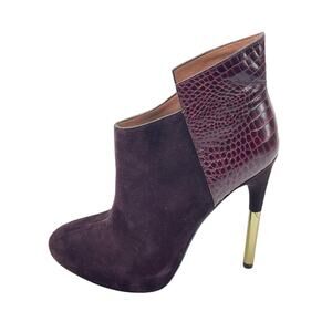 Sigerson Morrison Women's Burgundy Leather Gold Stiletto Heels Ankle Boots Sz 6